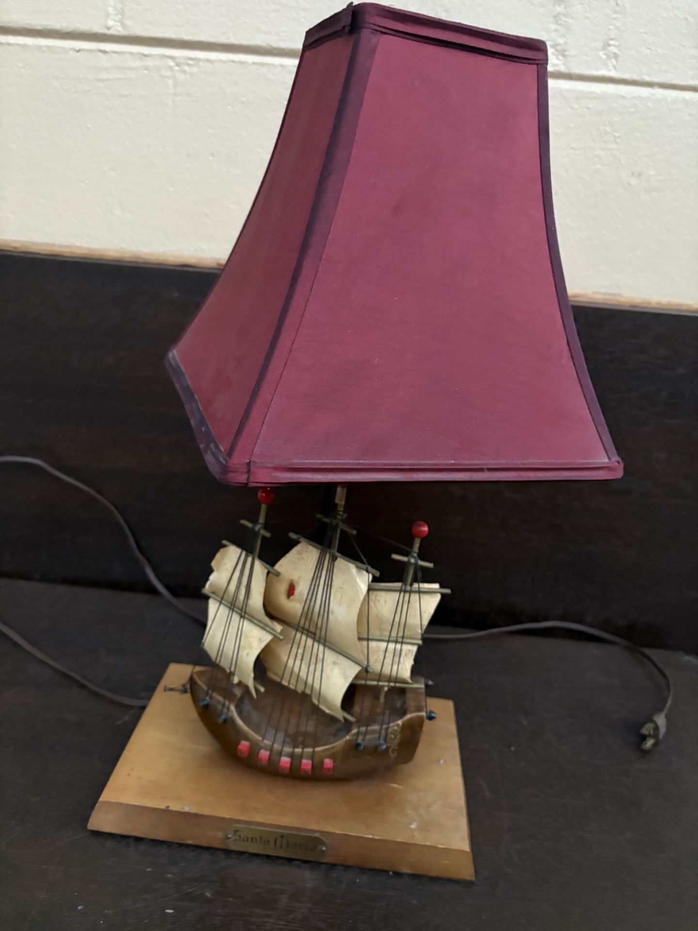 Vintage Santa Maria wood ship Lamp