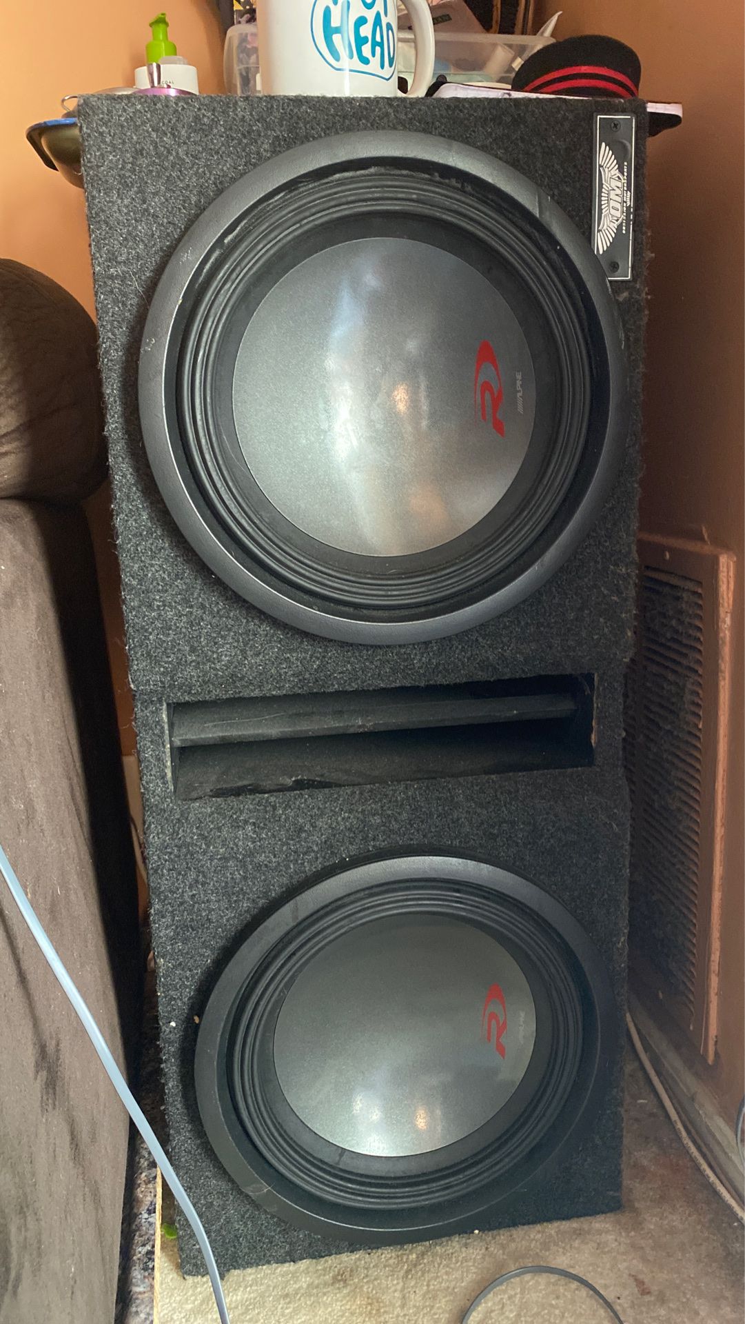 2x 12” Alpine subwoofers in a ported OM ( Obsession Motors) Box