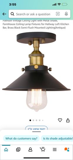 Pathson Vintage Ceiling Light with Metal Shade, Farmhouse Ceiling Lamp Fixtures for Hallway Loft Kitchen Bar, Brass Black Semi-Flush Mounted Lighting(