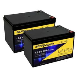 12V 20Ah Lithium LiFePO4 Deep Cycle Battery 2 Pack, 4000+ Cycles Rechargeable Battery for Electric Scooter, Ride On Toy, Lighting, Power Wheels, Fish 