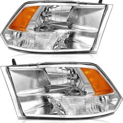 Ram Headlights 2009-2018, 10500/2500/3500 Chrome  Housing Amber Reflector Both Driver and Passenger
