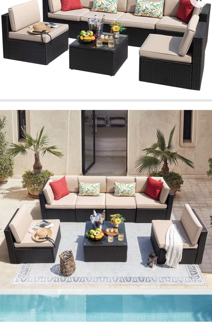 Devoko 7 Pieces Outdoor Sectional Sofa Patio Furniture Set for Sale in