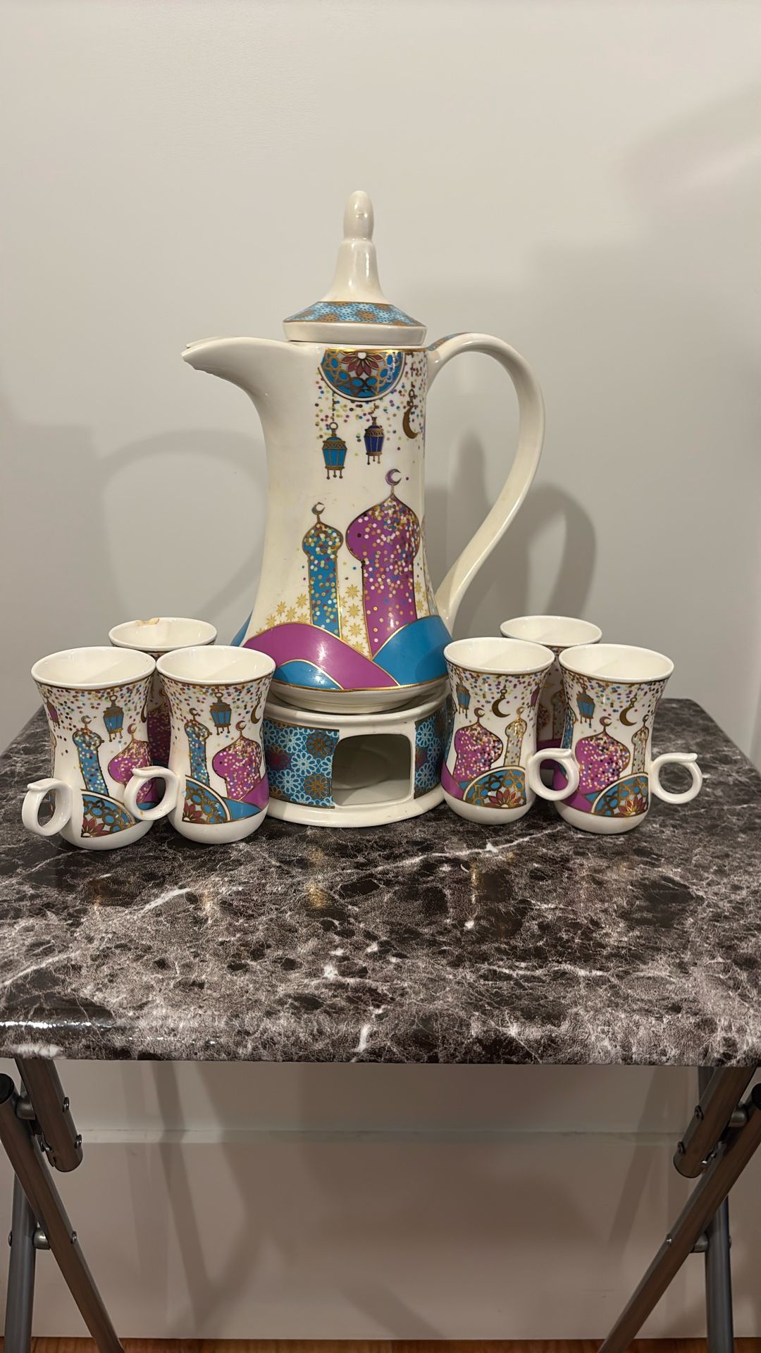 Moroccan Tea Set From Morocco 6 Tea Cups/tea Warmer/kettle Glass