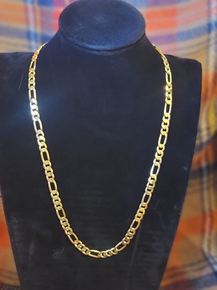 Mens 24 Kt Gold Plated 7mm  Figaro Chain Necklace