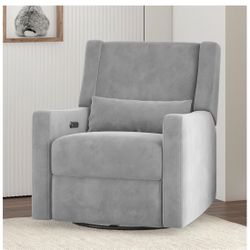 Baby Relax Otto 4-in-1 Swivel Glider Rocker Power Recliner with USB Ports, Light Gray Velvet