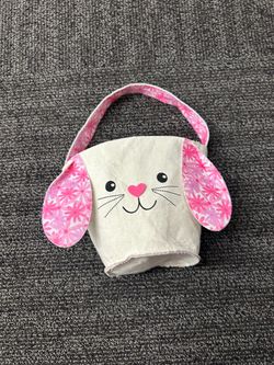 Greenbrier Bunny Fabric Basket w/ Handle, Pink/White, Round