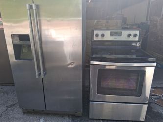💜$240 For The Set Stainless Steel Refrigerator and Electric Stove With Self-Cleaning Oven Works Great💜90-Day Warranty💜Delivery Or Pick Up Available