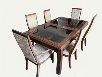 Vintage Wood Dining Table Set with 6 Chairs