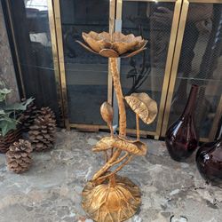 Mid Century Tall Brutalist Brass Lotus Candelabra