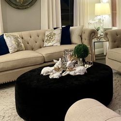 Ottoman- Black crushed velvet 