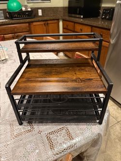3-Tier Industrial Wood and Metal Shelf Organizer
