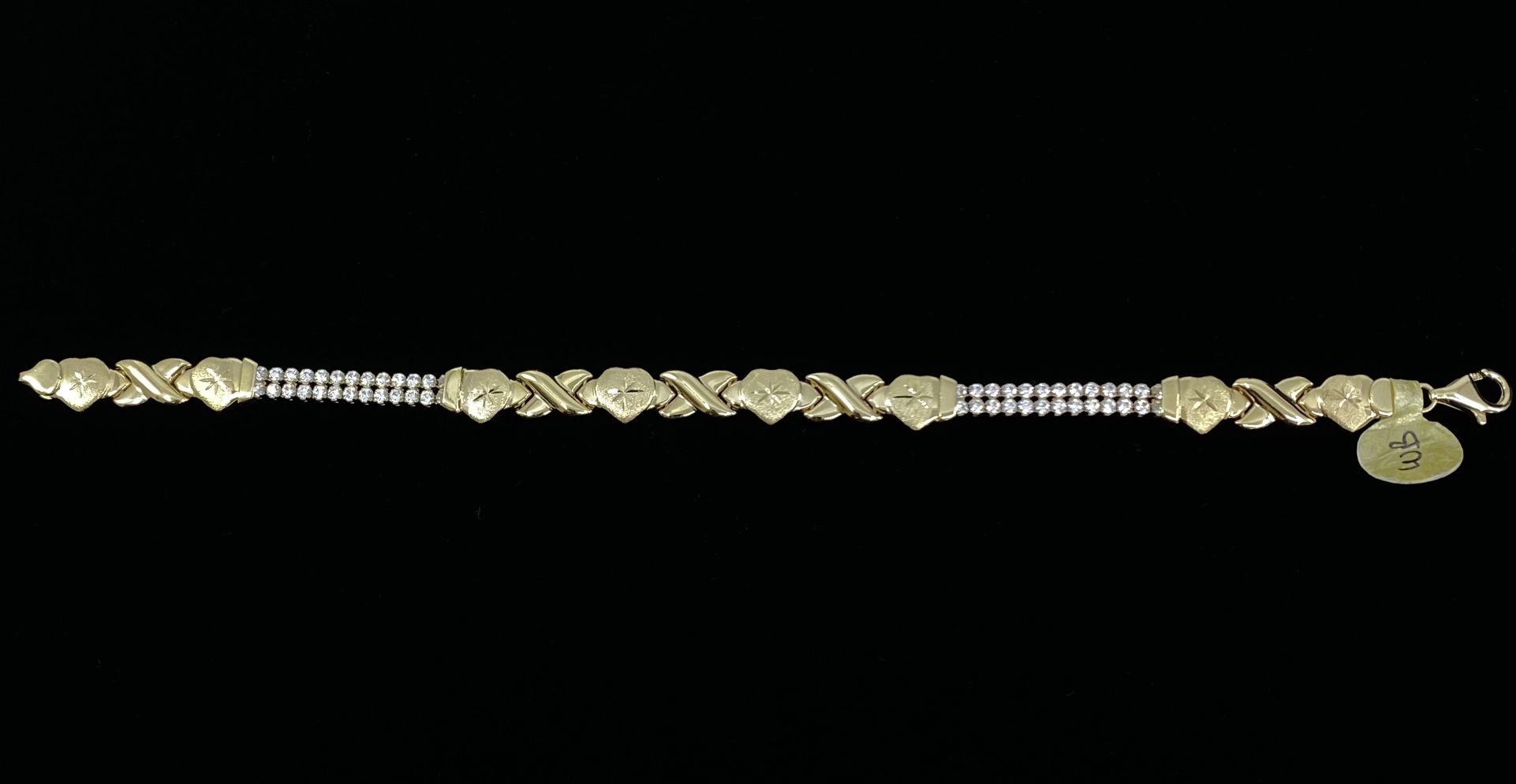 $1000 Yellow Gold W Zirconia Heart Fashion Link Bracelet