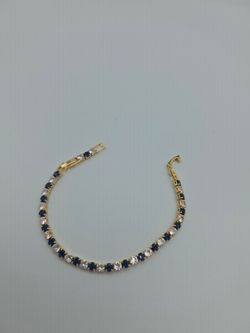 Gold Tennis Bracelet with Blue and Clear Stones