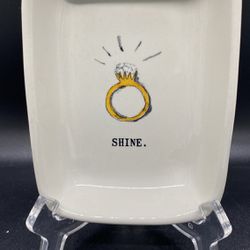 Vintage Rae Dunn Rectangular Ring “Shine” Trinket Dish 4” X 5.5” Perfect Condition 