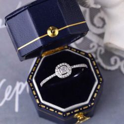 S925 silver sterling ring geometric micro inlaid size 6