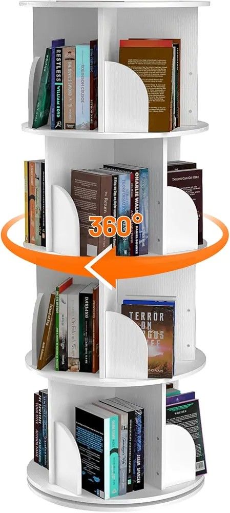 4 Tier Rotating Bookshelf Tower, 360 Degree Revolvin Bookcase,Spinning Bookshelf for Kids&Adults, Floor Standing Bookcase Storage Rack, Wood Narrow Bo