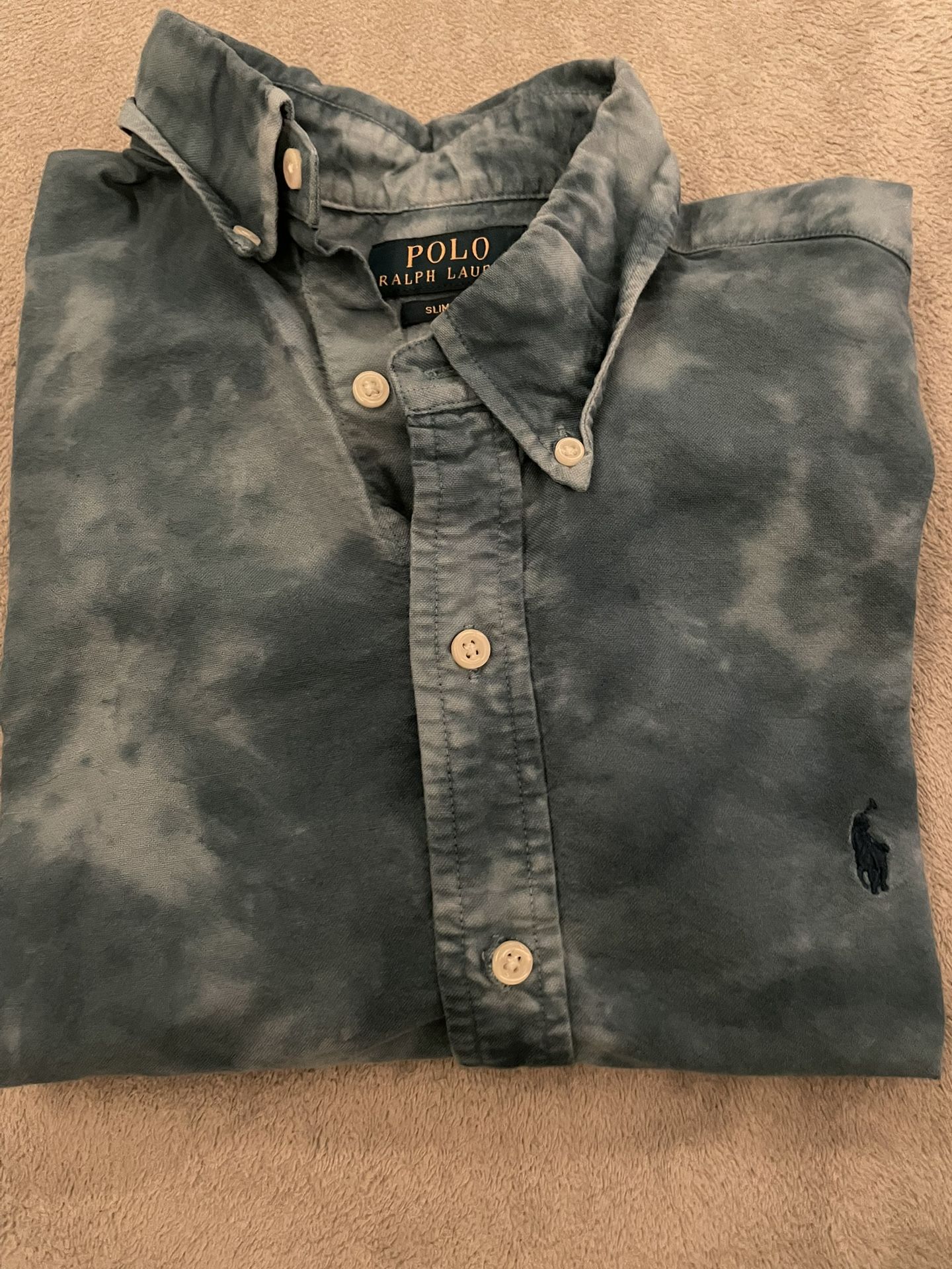 Polo Ralph Lauren Slim Fit Short Sleeve Button-Down Shirt β Medium Blue/White
