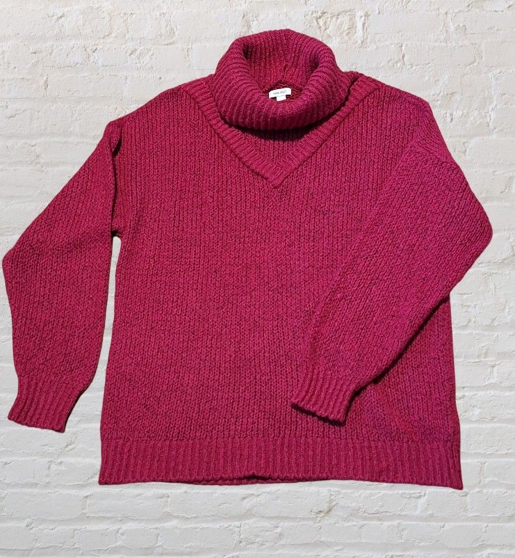 'Nine West' Raspberry pink knit cowl/turtleneck tunic sweater, Sz. XL