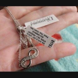 New Sterling Silver Crystal & Diamond Accent Infinity Pendant Necklace, 18"  $175 Tags On Them !  Last One On My Page PickUp Only Or Best Offer
