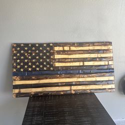 Thin Blue Line Handcrafted Wooden Flag