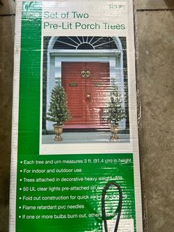 2 pre-lit Christmas porch trees-3ft NEW