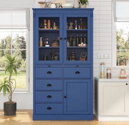 Assembled New 72" H Kitchen Pantry with Glass Doors, Wooden Freestanding Display Storage Cabinet