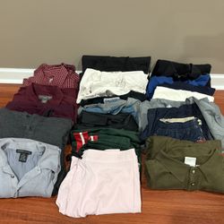 Lot Of 20 Men’s Clothing - Dress Shirts, Polos, Shorts, Jacket, Tee Shirts, Sweaters And More! 