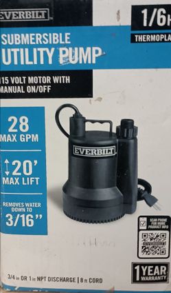 NEW - Open Box Everbilt 1/6 HP Submersible Utility Pump (28 GPM)