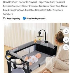 5 In 1 Olakids Playyard, Bedside Sleeper, Bassinet 