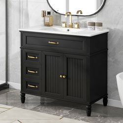 36 inch Bathroom Vanity with Countertop Sink (Black)