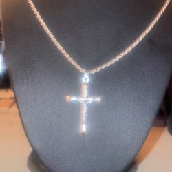 925 Silver Rope Chain & cross Pendant 