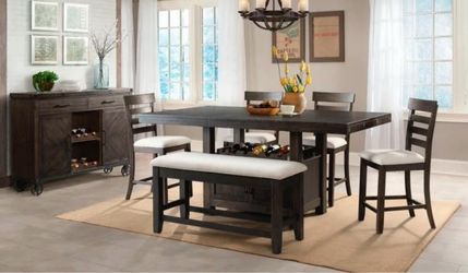 Counter Height Dining Set with Extension & Wine Rack