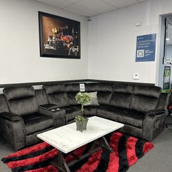 Gray Sofa Sectional 3x Recliners 