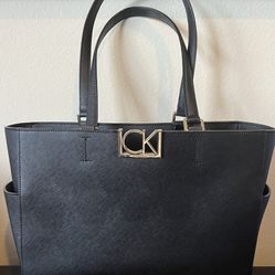 Calvin Klein Saffiano Black Leather Shoulder Bag model H7JA17RL - 17 x 10 x 3.5”