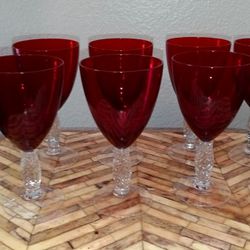 6 Ruby Red Crystal Wine Glasses