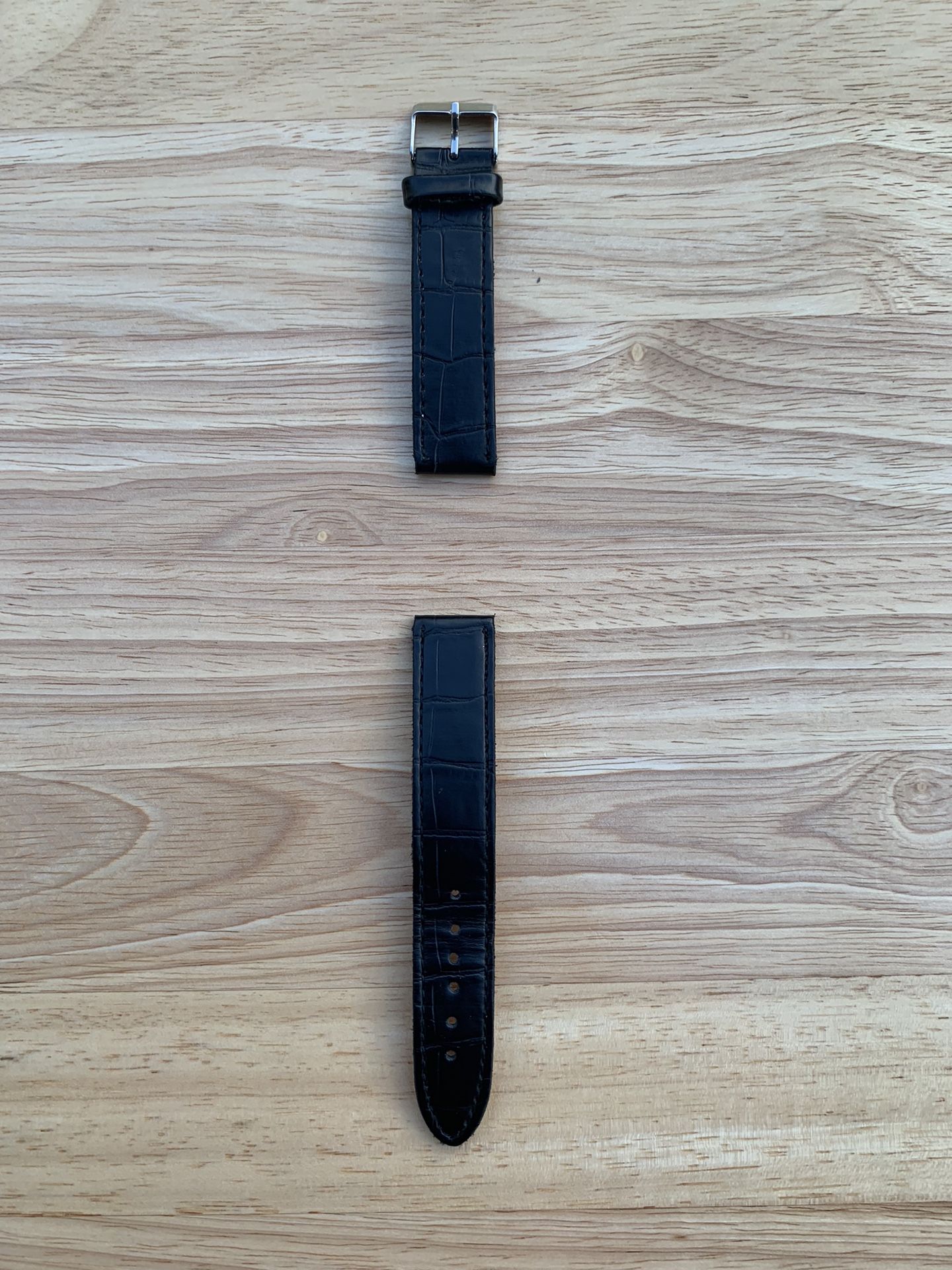 Black Faux Leather Watch Strap Band, 18mm Lug Width