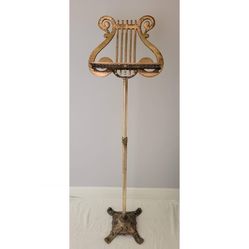 Adjustable Brass Book or Sheet Music Lyre Harp Footed Stand