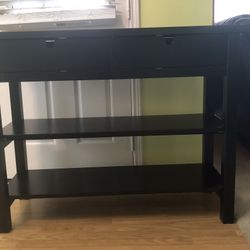 Black Console Table – 2 Drawers & Shelves – Heavy & Sturdy – $75
