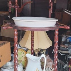 Vintage Victorian Oak Wood Wash Basin Stand with Mirror Barley Twist Legs Candle

