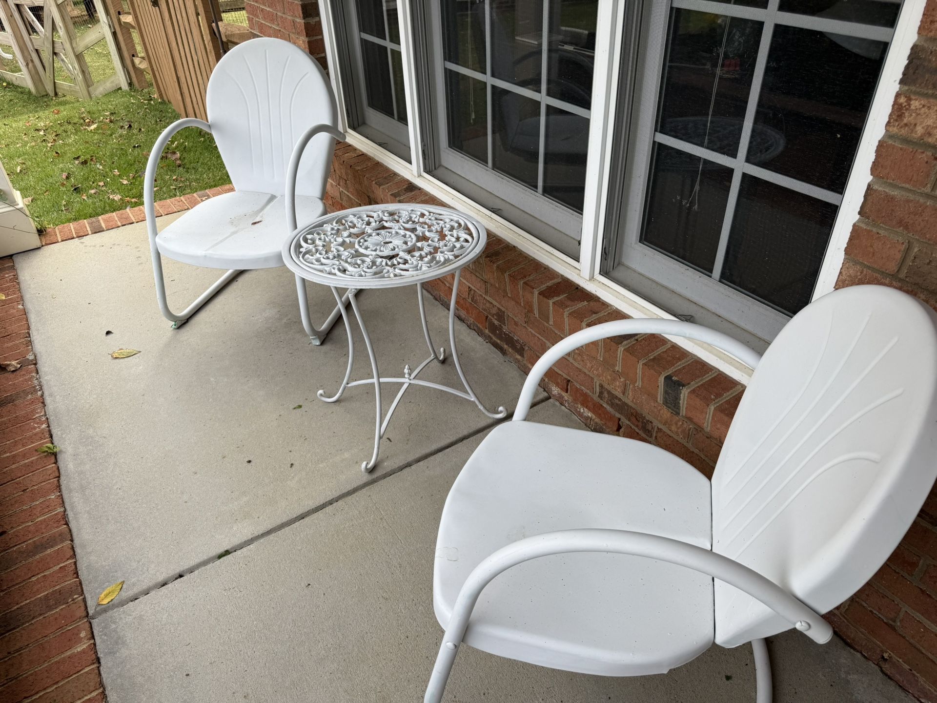 (2) Clamshell Metal Chairs And Foldable Table