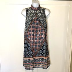 Speechless Smocked Mock Neck Multicolor Dress Size Medium