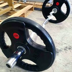 Grip handle olympic weight plates with curlbar