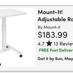 Rolling Laptop Desk w/ Wheels, Standing Mobile Workstation Cart w/ Spring Lift
