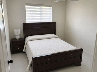 Dark Wood Queen Bed Frame with Storage