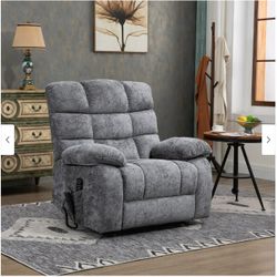 CHINO--Grey Chenille Oversized Power Lift Recliner Chair, Dual Motor, Massage