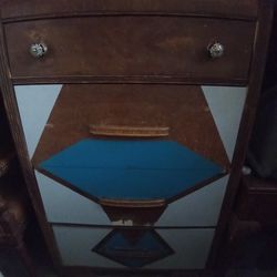 Custom Painted Art Deco Chest Of Drawers /Dresser