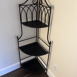 Black Metal Corner Rack with Folding Wooden Shelves - 48" H