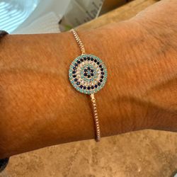 Gold Box Chain And Stone Bracelet- Multicolor