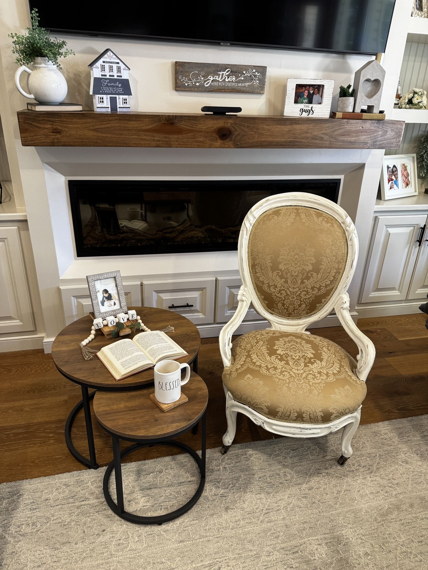 Antique Victorian Parlor Chair with Side Nesting Tables.