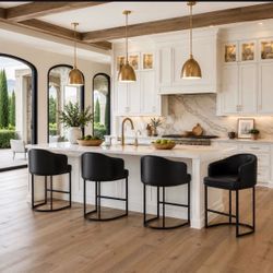 Set of 4 Modern Black Counter Height Bar Stools – Upholstered Kitchen Island Chairs
